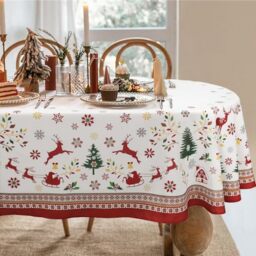 Oval Christmas Tablecloth - Winter Snowflake Xmas Holiday Table Cloth For Decor, Waterproof Wrinkle Free Red For Oval Tables 60 X 102