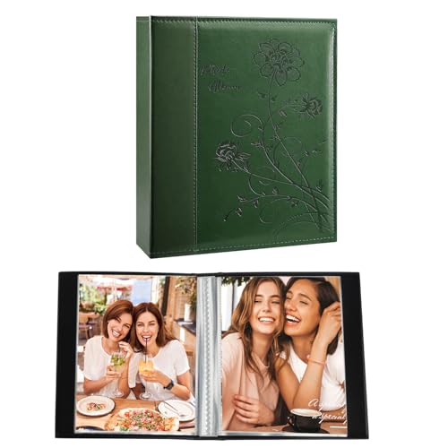 Artmag Small Photo Album 4x6 2 Pack, Each Pack with 50 Clear Pages Holds 50 Vertical Photos for 4x6 Picturs, Artwork or Postcards Storage (Dark Green)