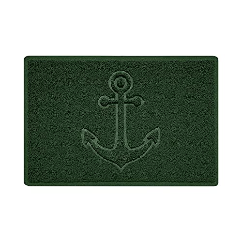 Nicoman Anchor Embossed Shape Door Mat Dirt-Trapper Jet-Washable Doormat-(Use Indoor or Sheltered Outdoor)- (60x40cm/23.6x15.7inches, Small) Green