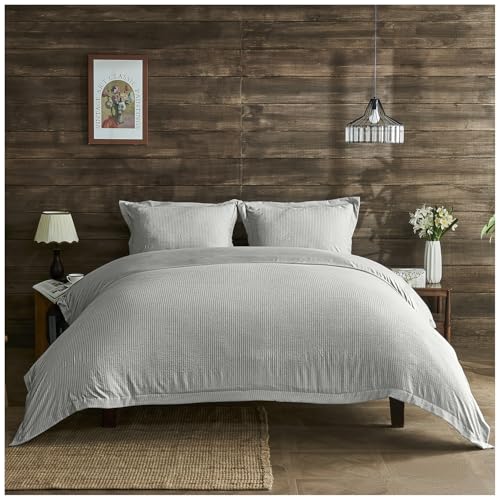 GC GAVENO CAVAILIA Premium Stripes Duvet Cover Sets - Breathable Double Bedding Set with Pillowcases - Easy Care, Soft Polyester Quilt Cover - Washable Bed Linen (200 x 200 cm) - Light Grey