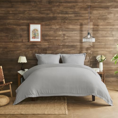 GC GAVENO CAVAILIA Premium Stripes Duvet Cover Sets - Breathable Double Bedding Set with Pillowcases - Easy Care, Soft Polyester Quilt Cover - Washable Bed Linen (200 x 200 cm) - Light Grey