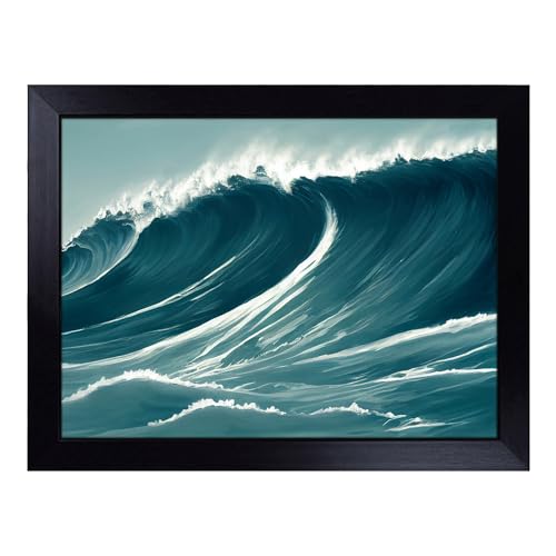 Lap Tray with Bean Bag Cushion, Quirky Ocean Wave - Handmade in the UK, Raised Wooden Edge, Padded Cushion, Heat-Resistant Wipe-Clean Surface, for Meals, Laptops and Crafts