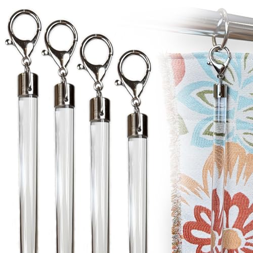 OooWow 24 inch (4 Pack) Steel Cap Round Base Acrylic Curtain Pull Wand - Clear Curtain Wand - Invisible Drapery Wand - Drapery Pull Rod (24 inches)