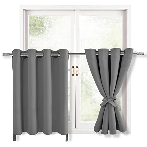 Hiasan RV Blackout Curtains for Bedroom, 52 x 30 Inches Long - Thermal Insulated & Light Blocking Window Curtains for Living Room, 2 Drape Panels Sewn with Tiebacks, Light Grey