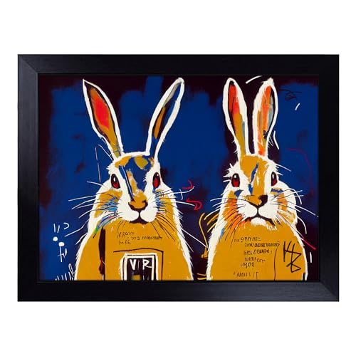 Lap Tray with Bean Bag Cushion, Graffiti Hares Abstract - Handmade in the UK, Raised Wooden Edge, Padded Cushion, Heat-Resistant Wipe-Clean Surface, for Meals, Laptops and Crafts