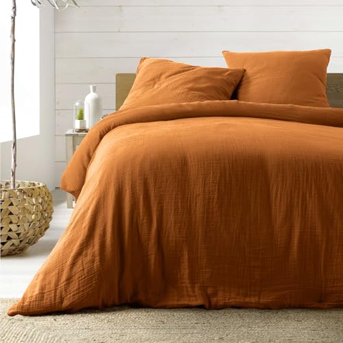 Douceur d'Intérieur, 3-Piece Bedding Set (260 x 240 cm) Angelia Caramel, Cotton Gauze