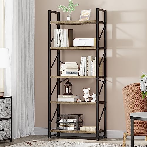YITAHOME Bookcase 5 Tiers, Floor Standing Book Shelf, Wooden Shelf and Metal Frame Book Rack, Display Storage Rack Shelving Units for Living Room, Home Office, Charcoal Gray Bookshelf