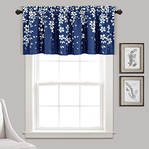 "Lush Decor Weeping Flower Room Darkening Window Curtain Valance, Navy, 18"" L x 52"" W"