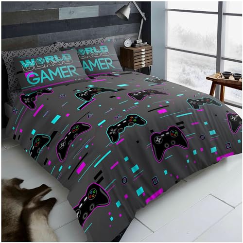 GC GAVENO CAVAILIA Single Duvet Cover Sets (137x200 cm) - Reversible Bedding & Linen Gamer Quilt Covers - Polycotton Single Bedding Sets - Washable Linen - Charcoal