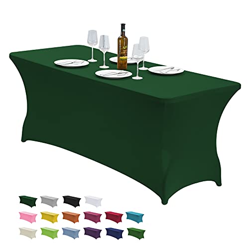"CWK 4FT Spandex Fitted Tablecloth,Rectangular Table Cover,Blackish Green - Fits 48x30"" rectangular folding tables.Wrinkle & stain resistant stretch fabric.Ideal for parties,weddings & vendor events"