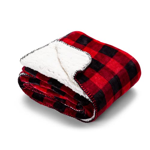 SWEET HOME Plaid Sherpa Double Layer Fleece Blanket 130 x 160 cm Vichy Karanda Red