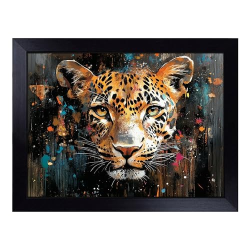 Lap Tray with Bean Bag Cushion, The Leopard - Handmade in the UK, Raised Wooden Edge, Padded Cushion, Heat-Resistant Wipe-Clean Surface, for Meals, Laptops and Crafts
