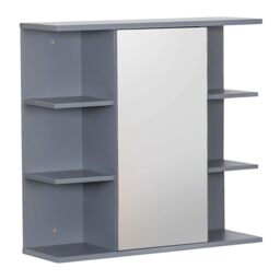 Relaxdays wall-mounted mirror cabinet, 6 shelves, 2 compartments, HxWxD: 64 x 62 x 21 cm, bathroom storage, white