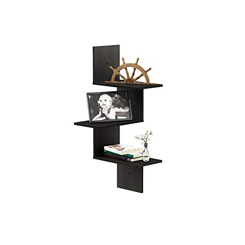 Furinno ROSSI Corner Floating Shelves for Wall, 3-Tier Corner Square Wall Shelf, Radial Wall Mounted Book Shelf, for Bathroom, Bedroom, Living Room, Espresso