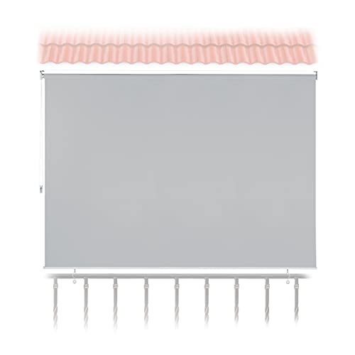 Relaxdays Vertical Awning, 140 x 180 cm, Outdoor Roller Blind for Balcony, Patio & Garden, Weatherproof, Sun Protection Roller Blind, Grey