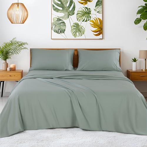 "SONORO KATE 100% Egyptian Cotton Sheets,1200 Series,King Size - Soft Breathable & Cooling LuxuryHotel Cotton,Sateen Weave for Soft Feel,Fits Upto 16"" Mattress,4PC,Sea Glass"