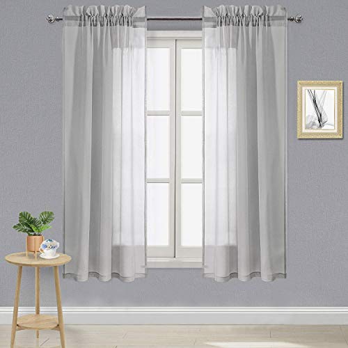 DWCN Grey Sheer Curtains Semi Transparent Voile Rod Pocket Curtains for Bedroom and Living Room, 42 x 63 inches Long, Set of 2 Panels