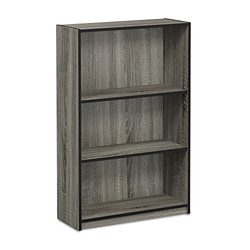 Furinno JAYA Book Shelf, 3-Tier Bookshelf, Bookcase with Adjustable Shelves, 24.13 x 62.23 x 102.36 cm, for Living Room, Bedroom, Home Office, Grey Oak