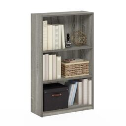 Furinno JAYA Book Shelf, 3-Tier Bookshelf, Bookcase with Adjustable Shelves, 24.13 x 62.23 x 102.36 cm, for Living Room, Bedroom, Home Office, Grey Oak
