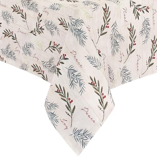 "Elrene Home Fashions Holiday Tree Trimmings Wrinkle Resistant Fabric Tablecloth, Christmas, 60""X120"", Oblong"