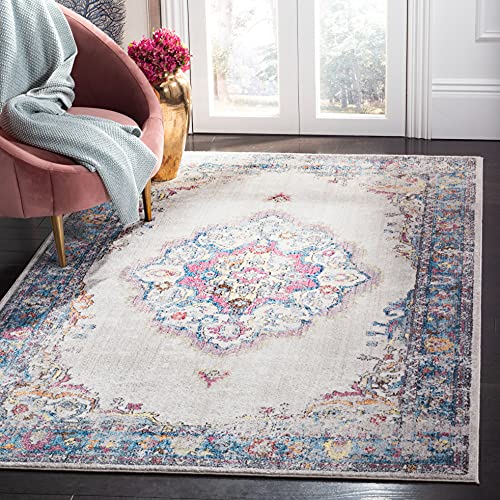 Safavieh Trendy New Transitional Indoor Woven Rectangle Area Rug, Bristol Collection, BTL343, in Light Grey / Blue, 122 X 183 cm for Living Room, Bedroom or Any Indoor Space