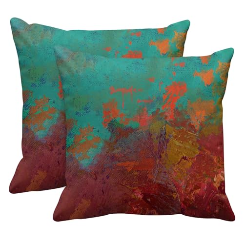 Britimes Throw Pillow Covers Modern Home Art Decor, 18 x 18 Inches Set of 2 Pillow Cases Decorative, Abstract Oil Painting Pillowcases for Bedroom, Living Room, Cushion Sofa, Turquoise Burnt Orange