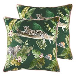 furn. Evans Lichfield Jungle Leopard Feather Filled Cushions (Twin Pack), Polyester, Green