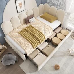 Ball & Cast Upholstered Bed Daybed with 2 Storage Drawer, 3FT Single Sofa Bed 90x190cm, Velvet Sofabed Bed Frame with Slatted Frame for Adults and Children, No Mattress, Beige