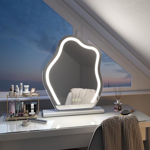 EMKE Hollywood Vanity Mirror with Lights - Hollywood Makeup Mirror with Smart Touch Control, Memory Dimmable Lights, 3 Lighting Modes, Irregular Cloud Shape Hollywood Cosmetic Mirror, 582x450mm, White