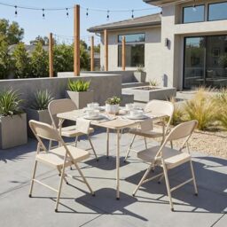 FurnitureR Outdoor Foldable Side Table - Portable Patio Table for Garden and Balcony, Easy Storage, Durable and Stable,Camel