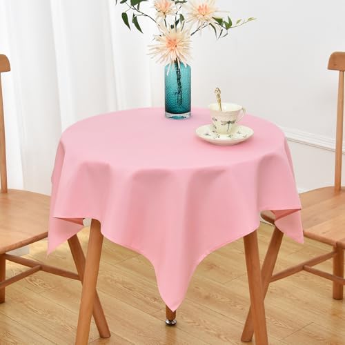 NEWISHER Pink Small Square Tablecloth 36 x 36 inch, Polyester Table Cloth - Solid Pink Small Table Cloth, Reusable Washable Small Coffee Table Cover, Tablecloth for Nightstand, Bedside, End Table