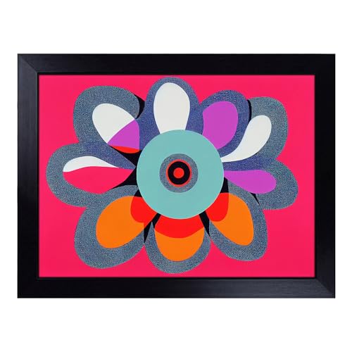 Lap Tray with Bean Bag Cushion, Abstract Flower - Handmade in the UK, Raised Wooden Edge, Padded Cushion, Heat-Resistant Wipe-Clean Surface, for Meals, Laptops and Crafts