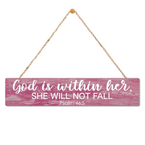 AGMDESIGN God is Within Her She Will Not Fall Wood Sign, Women's Faith Decor for Wall, Bible Verse Wood Hanging Plaque for Home Office Farmhouse Prayer Room, Inspirational Gifts for Christian Sisters