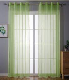 Gardinenbox Pack of 2 Eyelet Curtains Transparent Curtain Set Living Room Voile Eyelet Curtain Lead Tape Closure 100% Polyester Apple Green H x W 175 x 140 cm