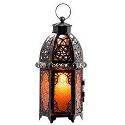 NEEDOMO Hanging Moroccan Lantern, 12.8'' Vintage Candle Holder, Metal Lanterns Decorative Indoor Outdoor, Table, Patio, Porch, Shelf, Dark Academia Gothic Home Decor (Amber)