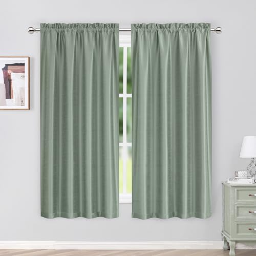 Chyhomenyc Uptown Faux Silk Light Sage Green Curtains 63 Inch Length 2 Panels Set for Bedroom, Light Filtering Shiny Soft Fabric Rod Pocket Window Drapes for Living Room, 40Wx63L Inches, 2 Panels