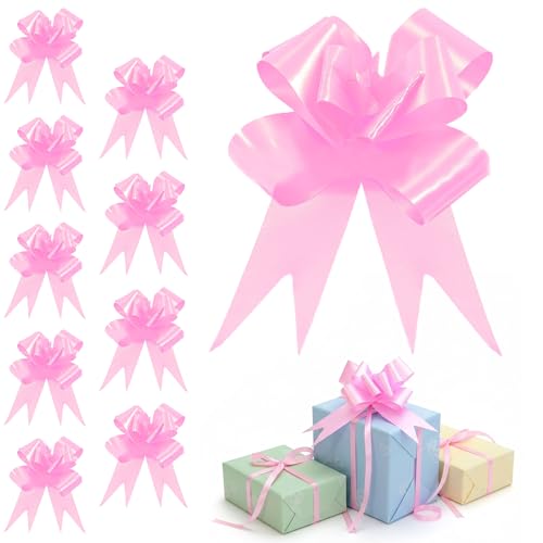 Gifts 4 All Occasions Limited SHATCHI 50mm/5cm Pink Large Ribbon Pull Bows for Party Wall, Gift Wraps, Christmas Trees, Wedding, Birthday Hampers Decoration Florist Pullbows 10Pk