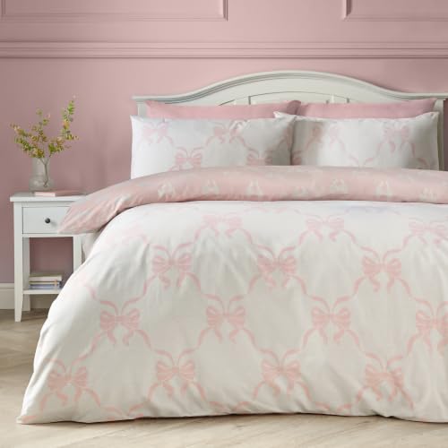 Catherine Lansfield Pretty Bows Reversible Double Duvet Cover Set Pink