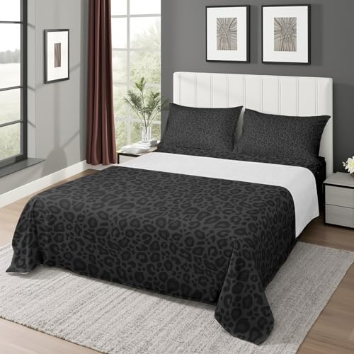 Castle Fairy Leopard Print Bed Sheet Set Twin Size,African Cheetah Wildlife Sheet Set Kids Teens,Black Wild Animal Skin Bedding Decor Set with 1 Flat & 1 Fitted Sheet with 1 Pillow Sham