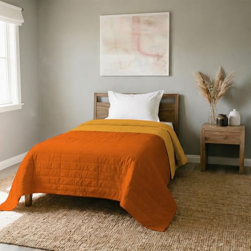 Elegant Italian Bed Linen Single Summer Bedspread 170 x 270 cm 170 x 270 cm Orange/Yellow