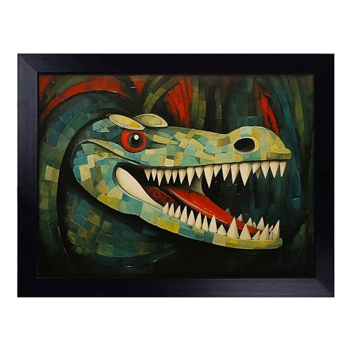 Lap Tray with Bean Bag Cushion, Crocodile Art Deco - Handmade in the UK, Raised Wooden Edge, Padded Cushion, Heat-Resistant Wipe-Clean Surface, for Meals, Laptops and Crafts