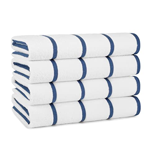 Arkwright Las Rayas Striped Beach Towel - Pack of 4 - Soft Plush Quick Dry White Cotton Terry Towels Set for Pool, Swim, and Hot Tub, 480 GSM Thick & Absorbent, 30 x 60 in, Navy
