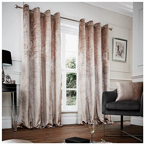 GC GAVENO CAVAILIA Crushed Velvet Curtains For Bedroom, Thermal Insulated Door Curtains, Eyelet Panels, Champagne, 66x72