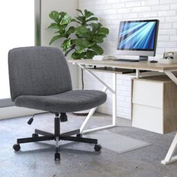 COLAMY Wide Office Chair, Padded Armless Task Vanity Chair Swivel Home Office Desk Chair 115°Rocking Mid Back Ergonomic Computer Chair for Home Working, Make Up, Gaming (With Wheels, DarkGrey)