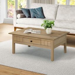 Mews Panama Coffee Table with 1 Drawer Solid Pine Wood Waxed Oak Finish Brown 100 x 60 x 45 cm