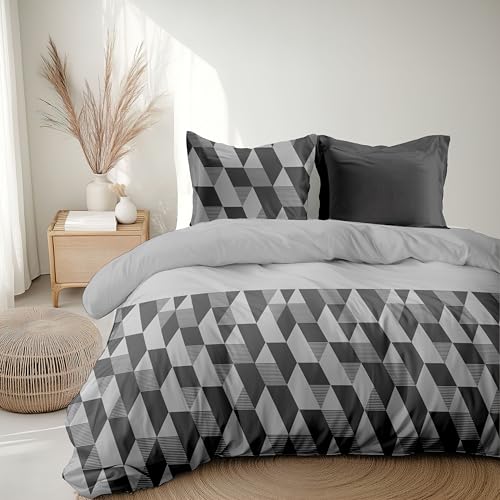 Home Linge Passion Duvet Cover Set 220 x 240 cm – 3 Pieces – Soft Cotton Percale – Duvet Cover + Pillowcase – Grey – La Gypsy Design