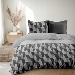Home Linge Passion Duvet Cover Set 220 x 240 cm – 3 Pieces – Soft Cotton Percale – Duvet Cover + Pillowcase – Grey – La Gypsy Design