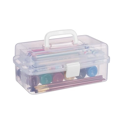 Relaxdays Storage Box with 9 Compartments, Clear/White - Sorting for Craft & Art Supplies, Sewing Kit, 14.5 x 33 x 19 cm