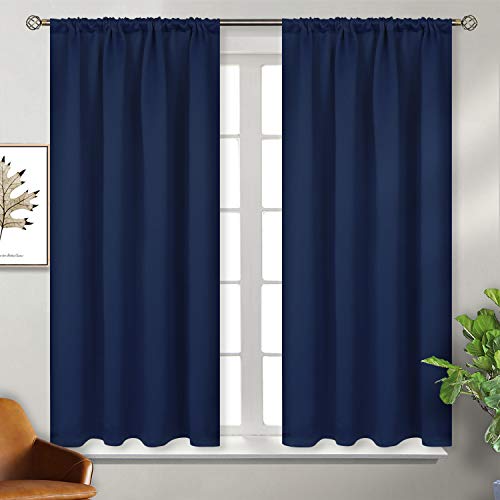 BGment Navy Blue Blackout Curtains 54 Inches Length for Bedroom - Thermal Insulated Room Darkening Curtain Drapes for Short Window Rod Pocket, 52 x 54 Inch, 2 Panels