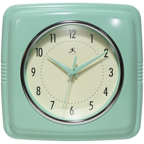 "Infinity Instruments Square Retro Wall Clock, Pastel Green, 9.25"""